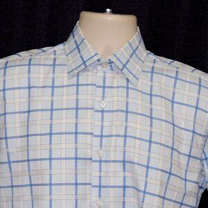 Charles Tyrwhitt White Exploded Blue Plaids Long Sleeves Men's Shirt Sz. M Nice